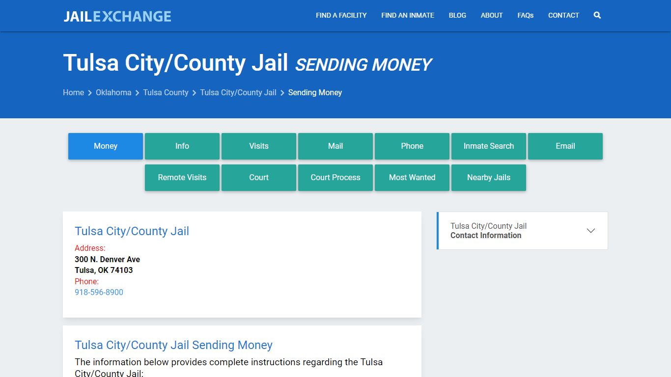 Send Money to Inmate - Tulsa City/County Jail, OK - Jail Exchange