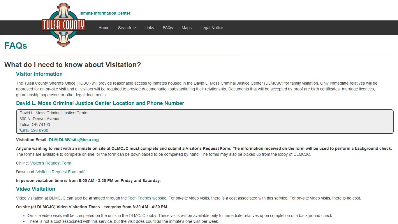 FAQs - Inmate Information Center - Tulsa County, Oklahoma